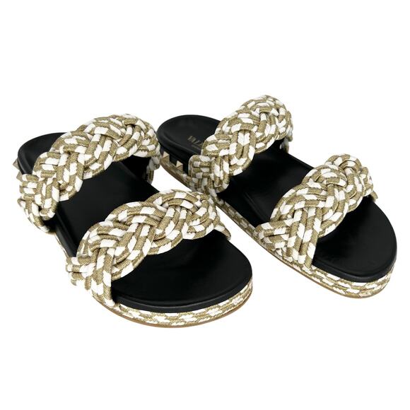 VALENTINO GARAVANI Rockstud Metallic Rope Slide Espadrille EU 37 Gold Sandals - Picture 2 of 13